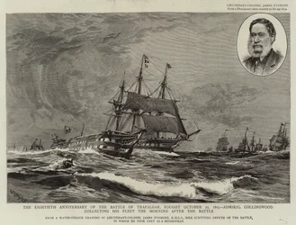 Der achtzigste Jahrestag der Schlacht von Trafalgar, 21. Oktober 1805, Admiral Collingwood sammelt seine Flotte am Morgen nach der Schlacht